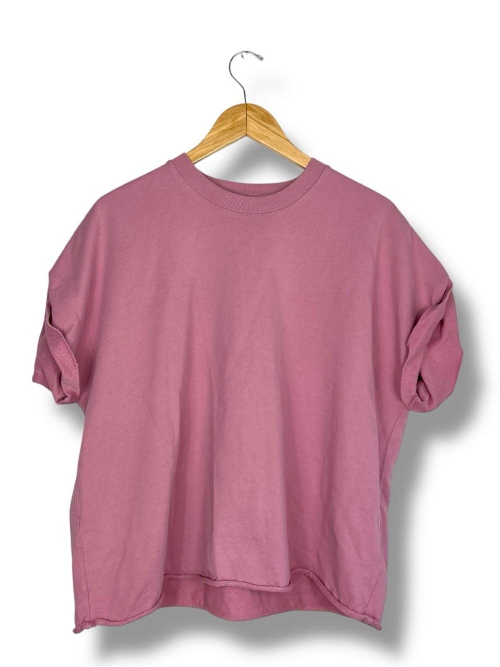 Aritzia Terry Sweatfleece Mega Rolled T-Shirt Pink Small Cotton Embroidered Logo